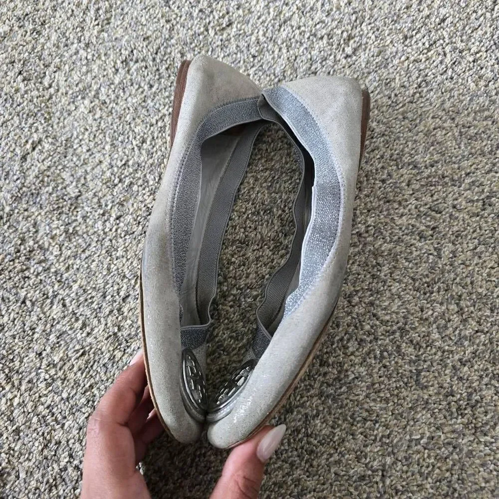 Tory Burch Ballet Flats Women's Size 8.5 M‎ Silver Metallic Leather Slip On